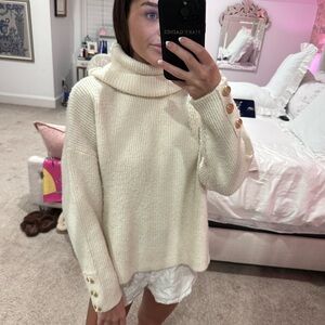 ESQUALO Cream Turtleneck Sweater with Button Accents